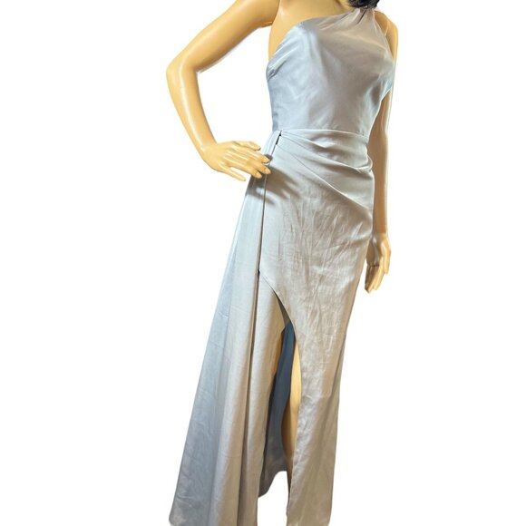 Azazie Silver Sheath One Shoulder Satin Formal Dress Size A0 - Picture 11 of 15